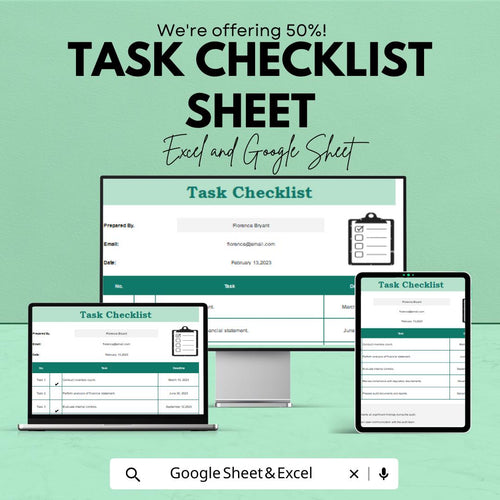 Task Checklist Sheet | Google Sheets & Excel Template | To-Do List | Task Tracker | Project Organizer | Editable Checklist Form