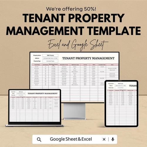 Tenant Property Management Template, Rental Management Spreadsheet, Landlord Tenant Tracker, Maintenance Log