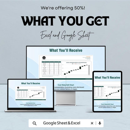 Cost Waterfall Chart Sheet | Excel & Google Sheet | Visualize Your Costs Across Multiple Stages | 50% Off | Instant Download