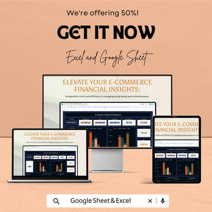 E-commerce Financial Dashboard - Excel and Google Sheet Template for Sales, Expenses, Profit Tracking & Budgeting - Instant Download