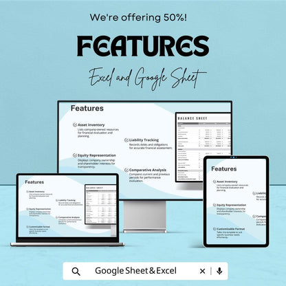 Balance Sheet Template for Excel & Google Sheets – Financial Management Tool | Track Assets, Liabilities, and Equity | 50% Off Now!