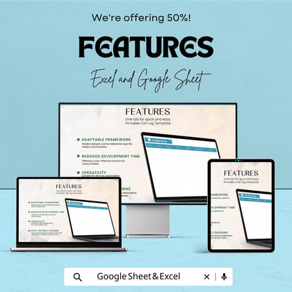 Printable Call Log Sheet | Excel & Google Sheets Template | Track Calls, Contact Info, Duration, and Notes | Professional Call Tracking