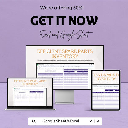 Spare Parts Inventory Template Excel & Google Sheets | Parts Inventory Tracker | Maintenance Stock Spreadsheet | Equipment Parts Log