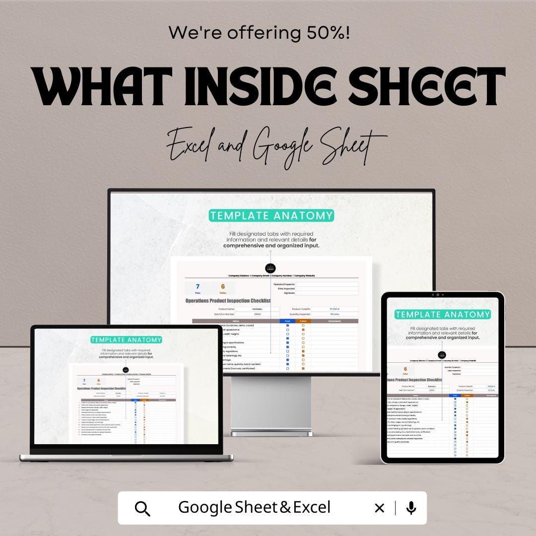 Operations Product Inspection Checklist Template | Quality Control Checklist | Excel & Google Sheets