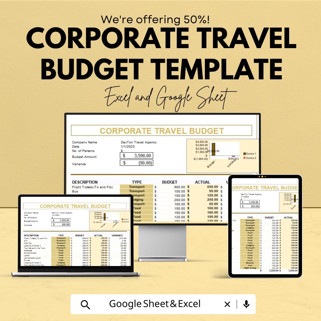 Corporate Travel Budget Template | Excel & Google Sheets Business Expense Tracker | Company Travel Budget Planner | Editable Spreadsheet