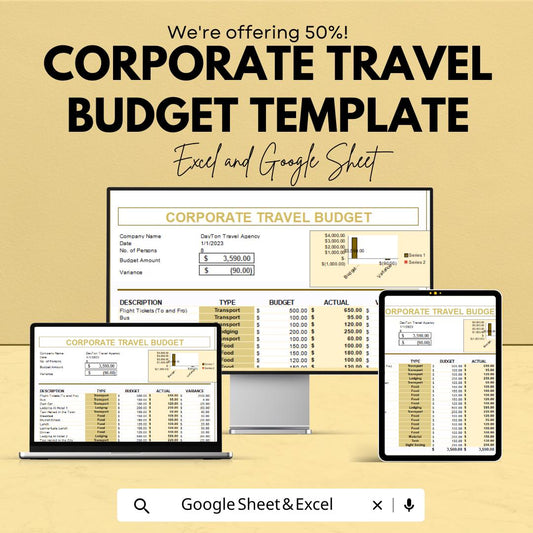 Corporate Travel Budget Template | Excel & Google Sheets Business Expense Tracker | Company Travel Budget Planner | Editable Spreadsheet