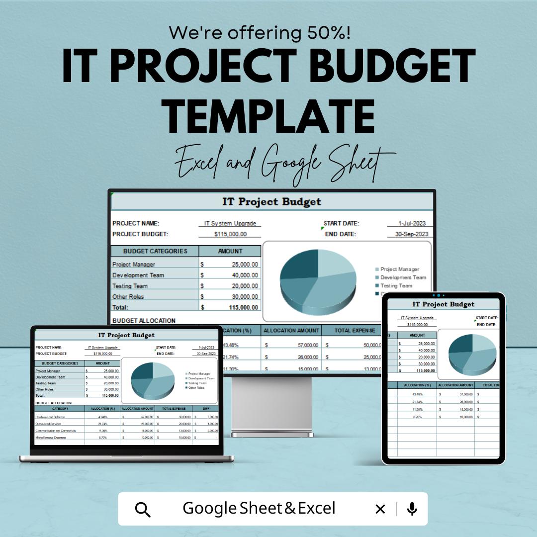 IT Project Budget Template | IT Project Budget Spreadsheet | Excel & Google Sheets Project Cost Tracker | IT Project Financial Planning Tool