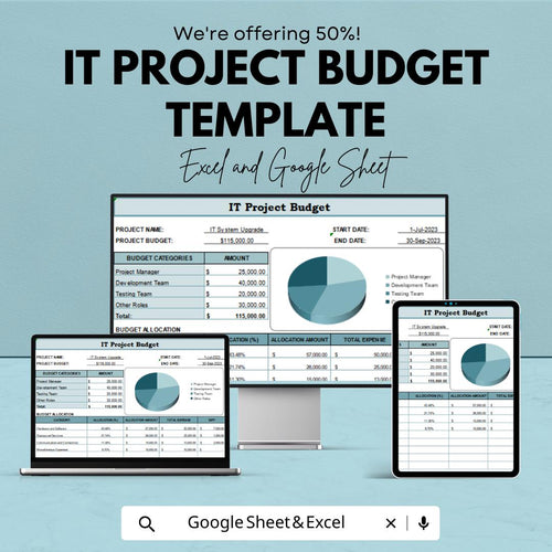 IT Project Budget Template | IT Project Budget Spreadsheet | Excel & Google Sheets Project Cost Tracker | IT Project Financial Planning Tool