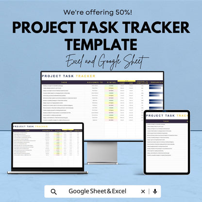 Project Task Tracker Template | Task Management Spreadsheet | Project Planner Sheets | Progress & Status Tracker