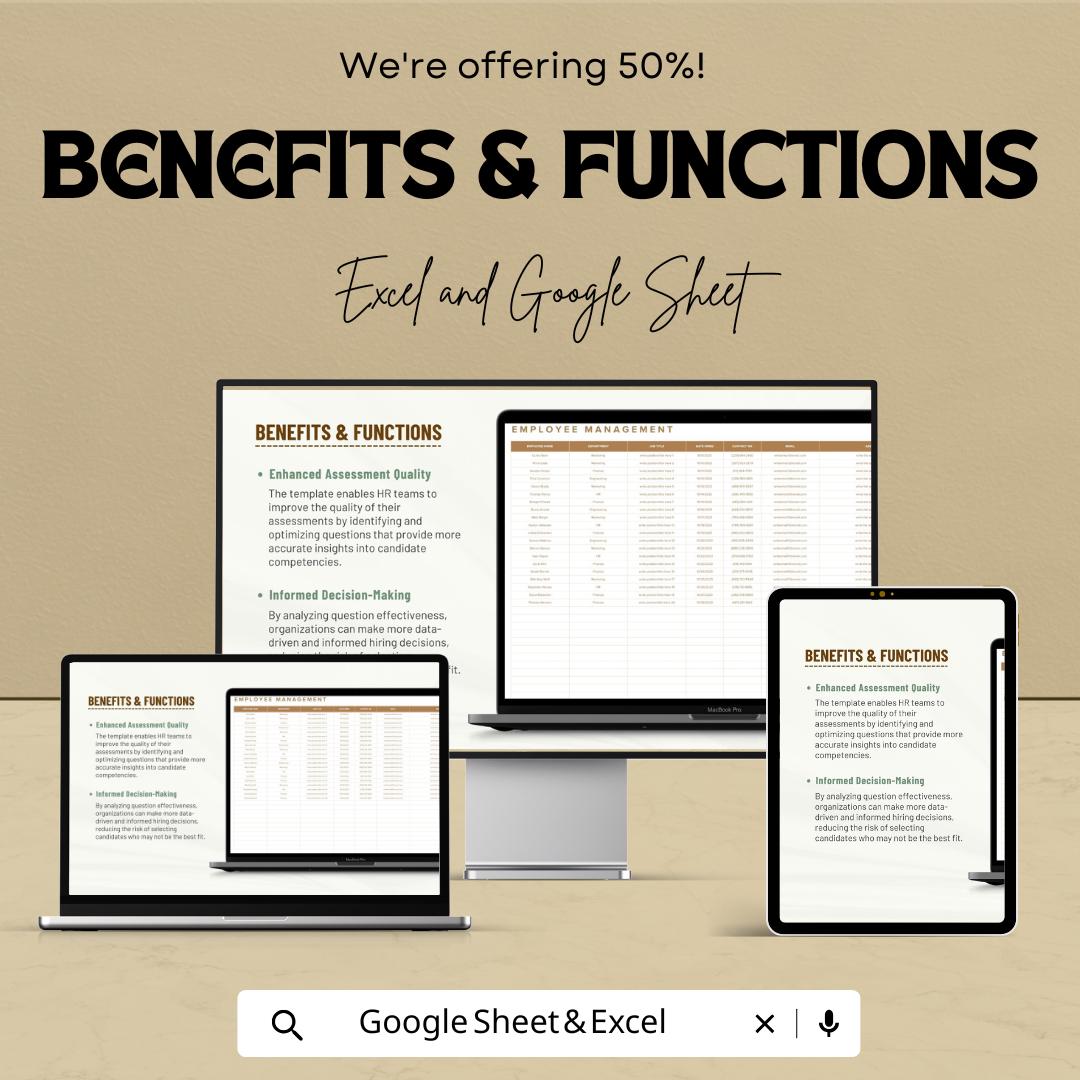 Assessment Question Effectiveness Metrics HR Template | Hiring Assessment Analysis Tool | HR Evaluation Spreadsheet | Recruitment Metrics