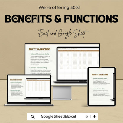 Assessment Question Effectiveness Metrics HR Template | Hiring Assessment Analysis Tool | HR Evaluation Spreadsheet | Recruitment Metrics