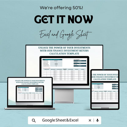 Finance Investment Return Calculation Template | Investment ROI Calculator, Annual Return Tracker, Portfolio Performance Sheet