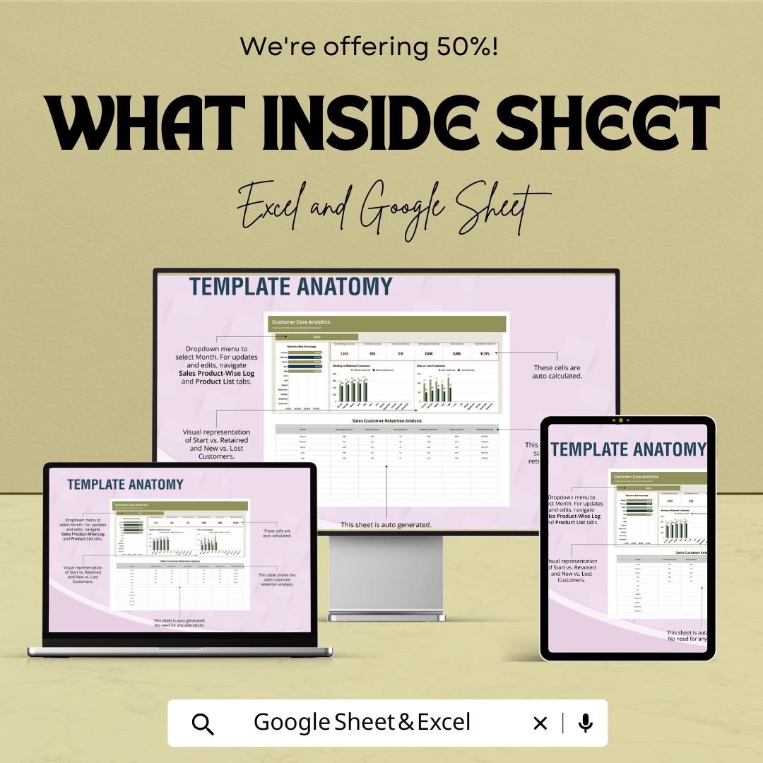 Sales Customer Retention Analysis Template | Excel & Google Sheets Dashboard | Customer Analytics Report | Business Data Tracker | Retention