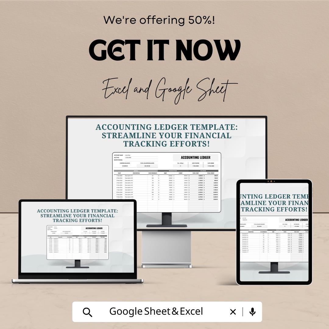 Accounting Ledger Template | Bookkeeping Spreadsheet | Transaction Log | Debit Credit Ledger | Finance Template