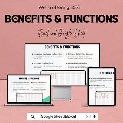 Flexible Work Schedule Template | Employee Shift Planner | Staff Schedule | Work Roster | Excel & Google Sheets | Employee Management Tool