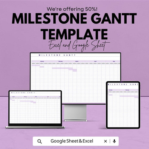 Milestone Gantt Chart Template | Project Timeline Planner | Google Sheets and Excel | Editable Project Plan | Task & Milestone Tracker