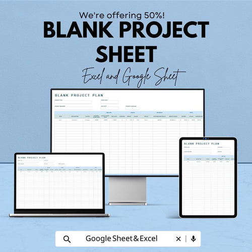 Blank Project Plan Sheet - Excel and Google Sheets, Customizable Project Management Template, Task Tracker & Planner,