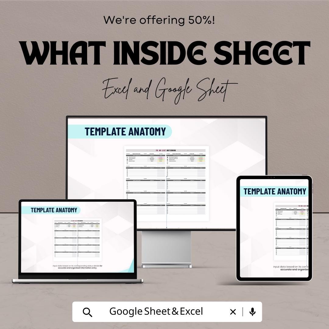 To Do List Notebook Sheet for Excel and Google Sheets – Task Manager, Checklist Tracker, Productivity Planner