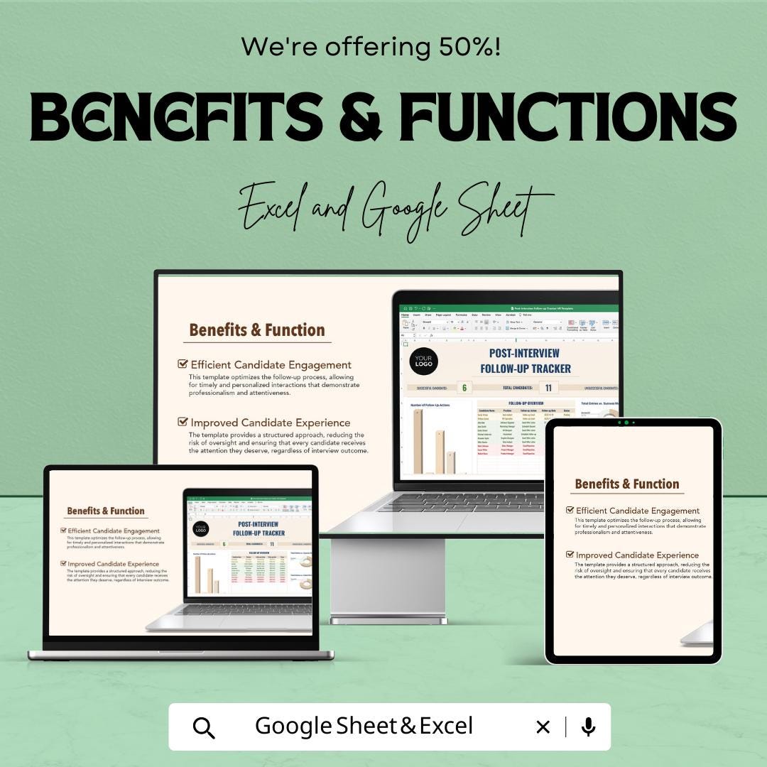 Post Interview Follow Up Tracker HR Template | Candidate Tracking Spreadsheet | Recruitment Dashboard | Hiring Follow Up Log