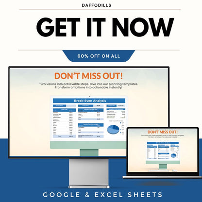 Break Even Analysis Spreadsheet Template, Break Even Calculator, Cost Profit Analysis Sheet, Google Sheets Excel