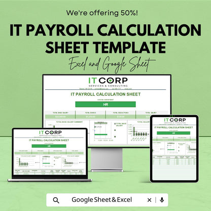 IT Payroll Calculation Sheet Template | Excel & Google Sheets Payroll Calculator | Employee Salary Tracker | Business Payroll Spreadsheet