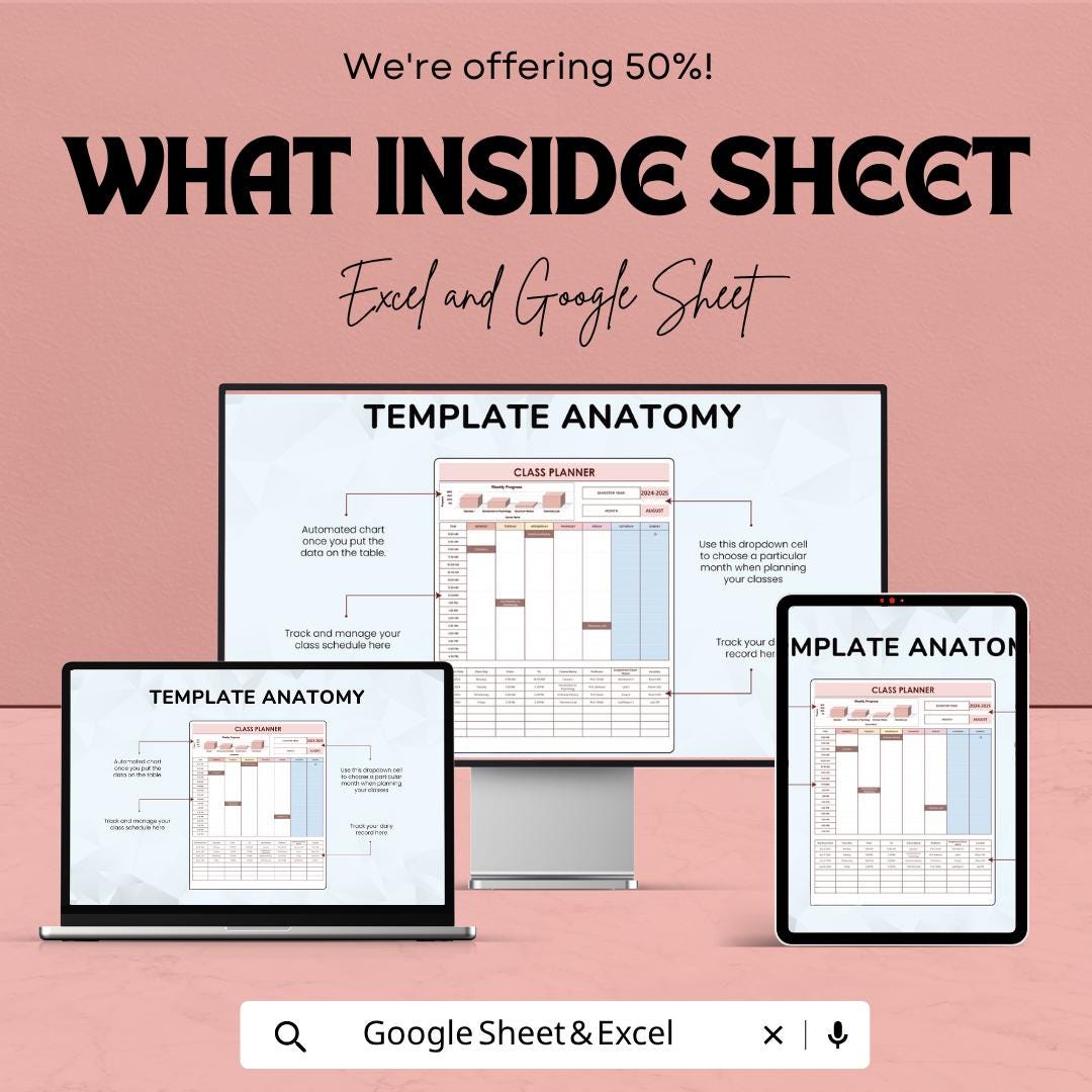 Class Planner Template | Student Planner | Weekly Schedule Planner | Study Planner | Excel & Google Sheets | Academic Tracker