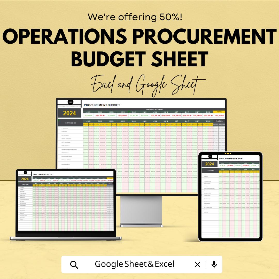 Operations Procurement Budget Template - Excel & Google Sheets for Efficient Cost Management