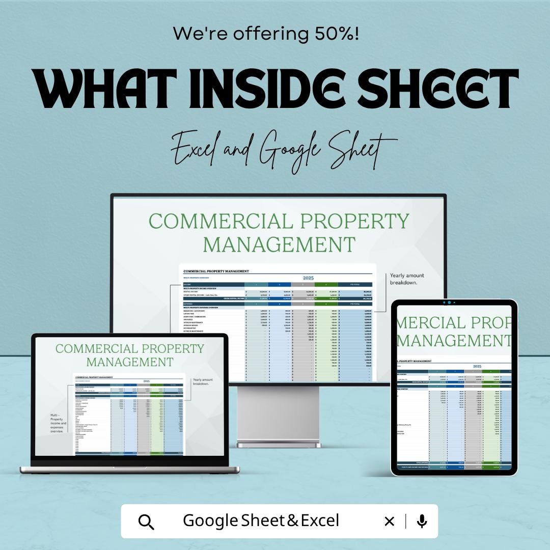 Commercial Property Management Template | Property Management Spreadsheet | Rental Income Tracker | Real Estate Management Sheet |