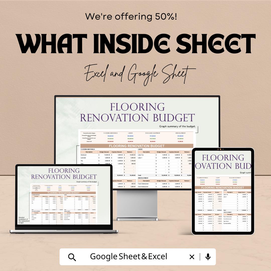Flooring Renovation Budget Sheet | Excel & Google Sheet Template | Flooring Project Tracker | Home Improvement Budget Planner