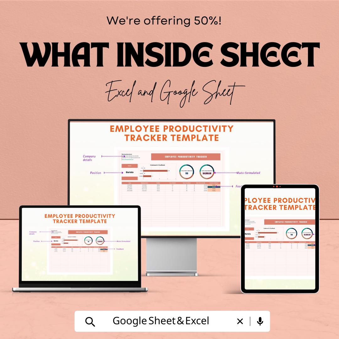 Employee Productivity Tracker Template, Excel & Google Sheets, Staff Performance Dashboard, Task KPI Tracker, Team Productivity Spreadsheet