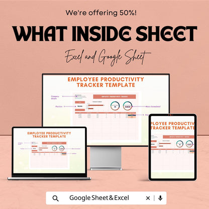 Employee Productivity Tracker Template, Excel & Google Sheets, Staff Performance Dashboard, Task KPI Tracker, Team Productivity Spreadsheet