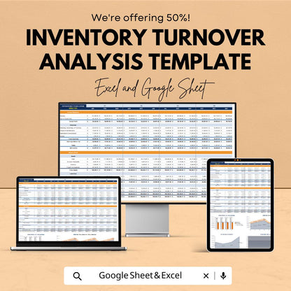 Inventory Turnover Analysis Template | Excel & Google Sheets | Inventory Management Spreadsheet | Business Finance Dashboard