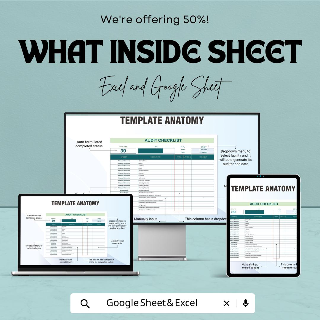 Accounting Audit Checklist Template | Financial Audit Tracker | Audit Management Spreadsheet | Excel & Google Sheets | Accounting Checklist