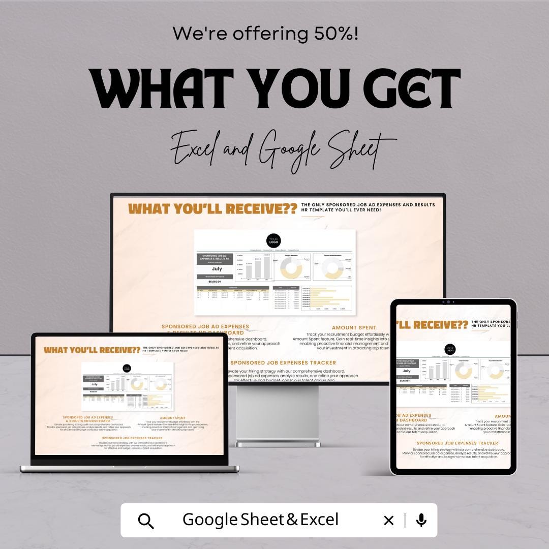 Sponsored Job Ad Expenses and Results HR Template | Excel & Google Sheets | Recruitment Cost Tracker | Hiring Performance Report