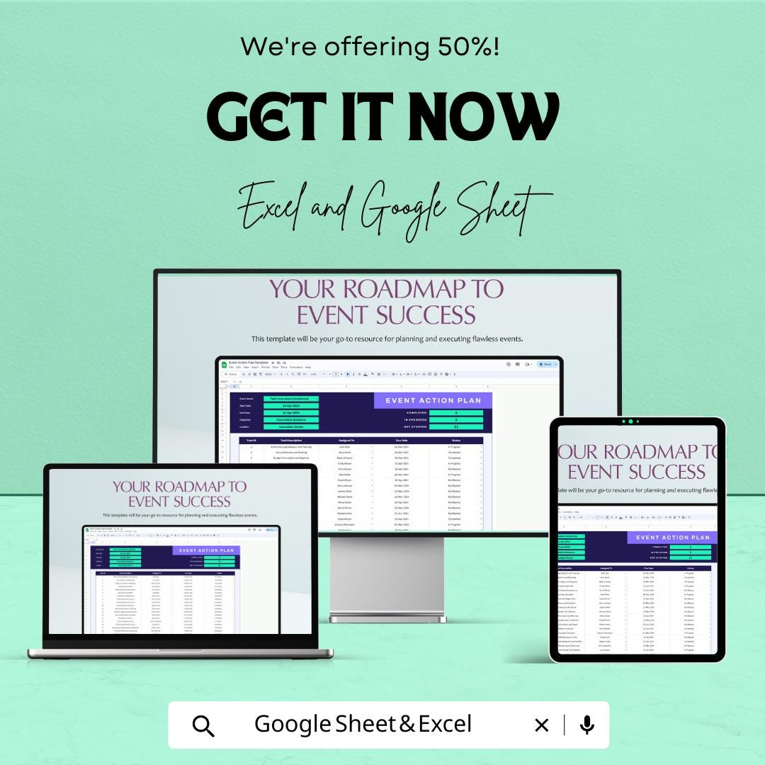 Event Action Plan Template - Excel and Google Sheets for Event Planning | Task Management, Scheduling, & Deadline Tracking