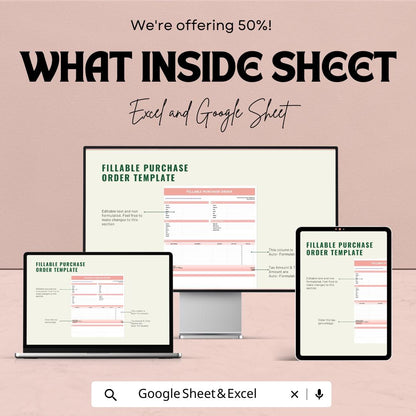 Fillable Purchase Order Sheet | Google Sheets Template | Streamline Procurement with Editable Template | Order Form | Instant Download
