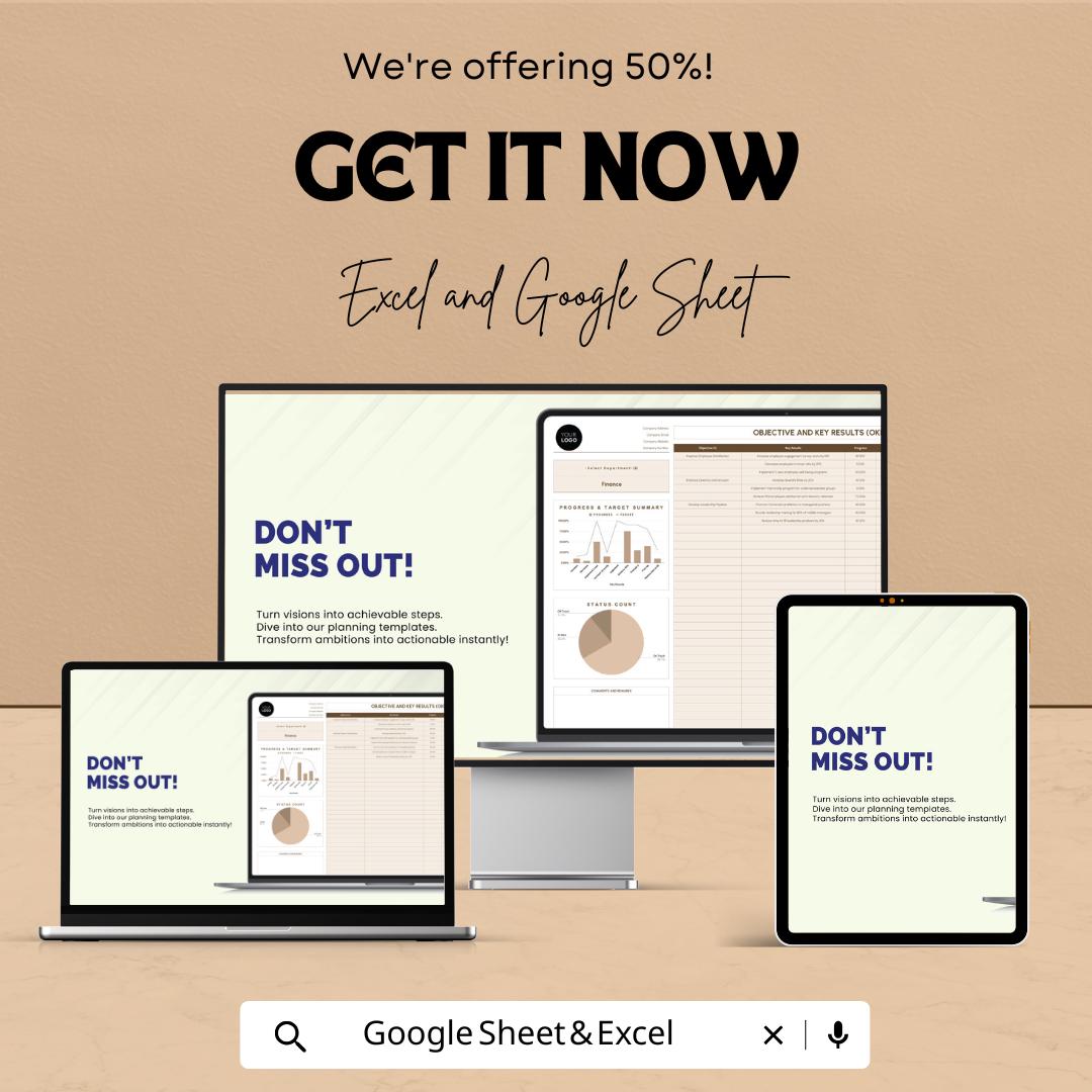Objective and Key Results OKRs Tracker HR Template | Employee Goal Tracking Sheet | Excel & Google Sheets OKR Dashboard