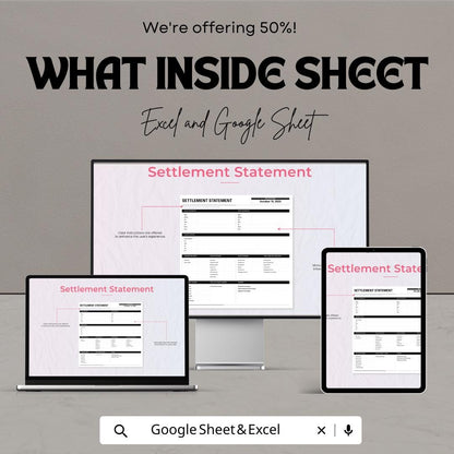 Settlement Statement Template | Excel and Google Sheet | Real Estate Closing Sheet | Buyer & Seller Financial Summary Form