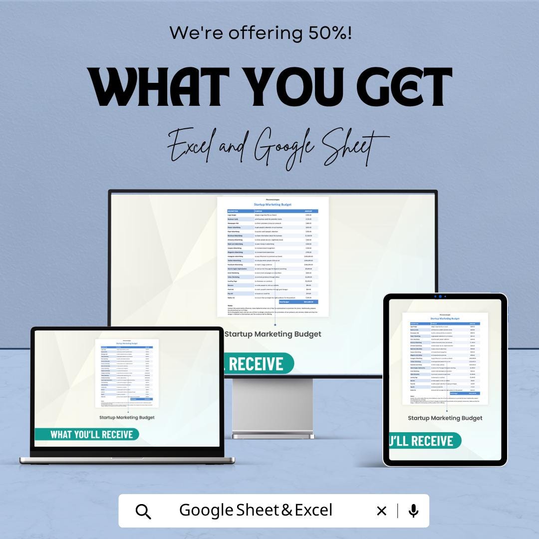 Startup Marketing Budget Template | Marketing Budget Spreadsheet | Business Budget Planner | Expense Tracker Template |