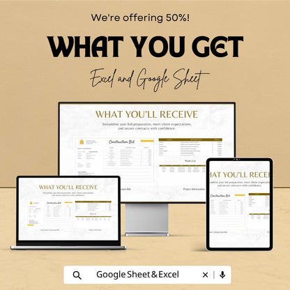 Renovation Construction Bid Template | Construction Bid Spreadsheet | Contractor Proposal Template | Excel & Google Sheets |