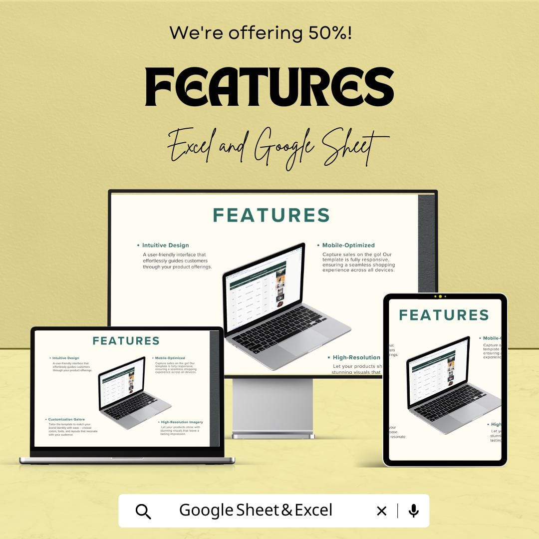 E-commerce Product Catalog Template | Product Inventory Sheet | Online Store Catalog | Excel & Google Sheets
