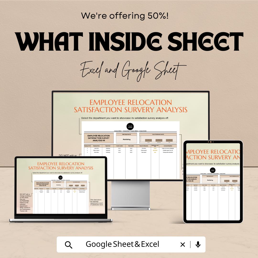 Employee Relocation Satisfaction Survey Analysis | HR Survey Template | Excel & Google Sheets | Employee Relocation Feedback Tool