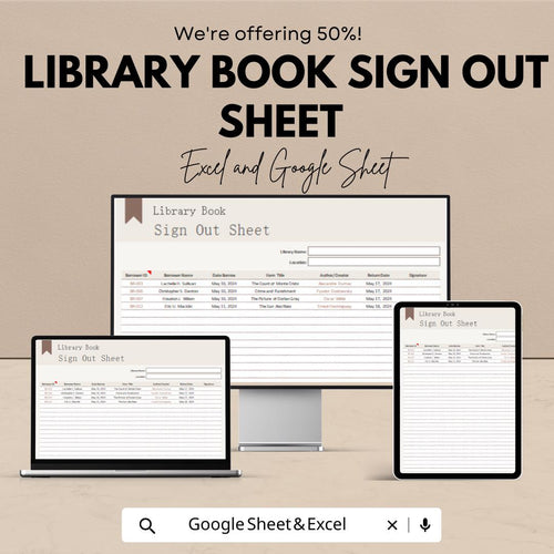 Library Book Sign Out Sheet Template - Excel and Google Sheet | Track Library Usage & Borrowed Books | Easy-to-Use Library Management Tool