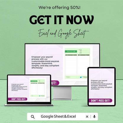 Blank Paystub Template | Payroll Stub Spreadsheet | Employee Paycheck Template | Excel & Google Sheets | Salary Payslip Tracker Sheet