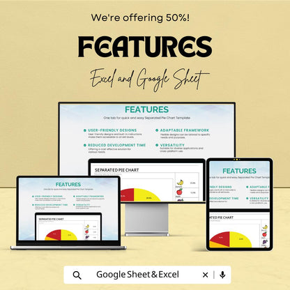 Separated Pie Chart Template | Data Visualization Excel and Google Sheets | Editable Chart Dashboard | Business Report & Analytics Tool