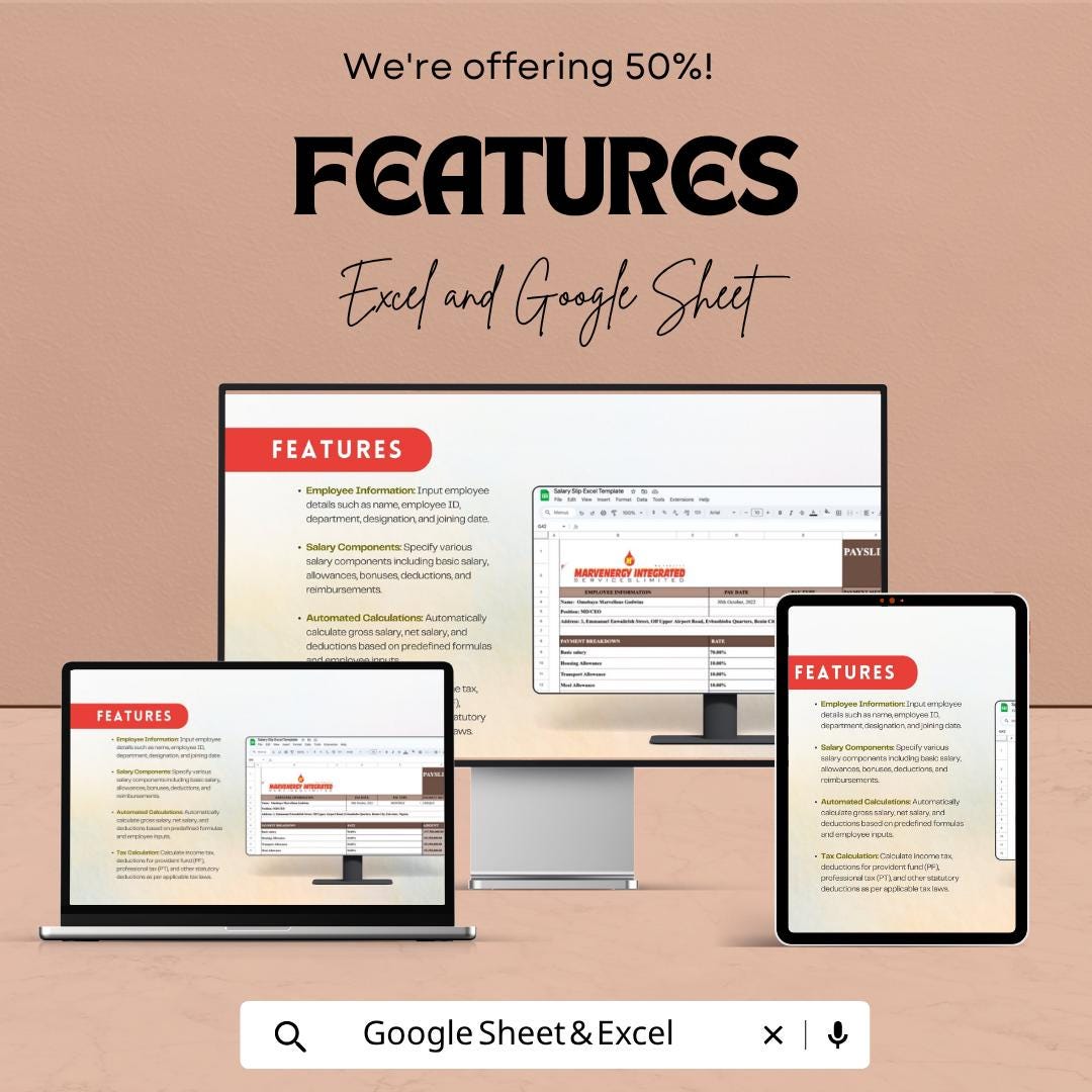 Salary Slip Excel Template | Payslip Spreadsheet | Payroll Salary Calculator | Employee Payslip Generator | Excel & Google Sheets