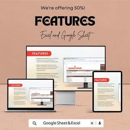 Salary Slip Excel Template | Payslip Spreadsheet | Payroll Salary Calculator | Employee Payslip Generator | Excel & Google Sheets