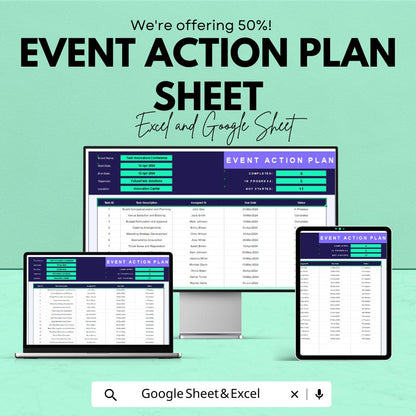 Event Action Plan Template - Excel and Google Sheets for Event Planning | Task Management, Scheduling, & Deadline Tracking