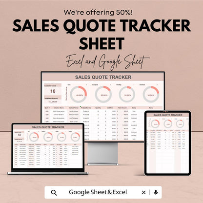 Sales Quote Tracker Sheet | Sales Quote Management | Excel & Google Sheets Template | Sales Performance Tracking | 50% Off