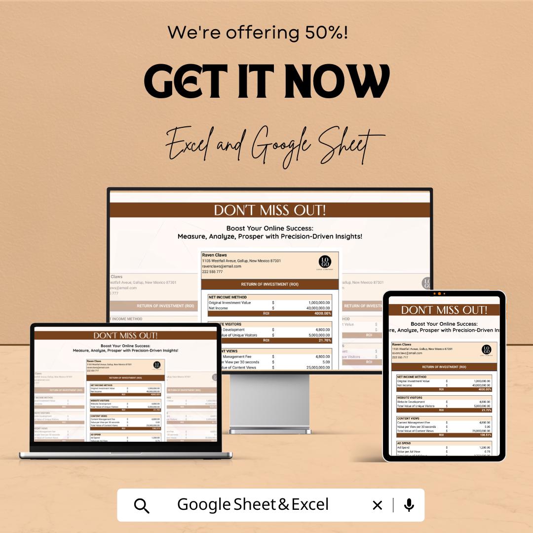 Website ROI Analysis Template | Website Performance ROI Calculator | Web Analytics Spreadsheet | Digital Download